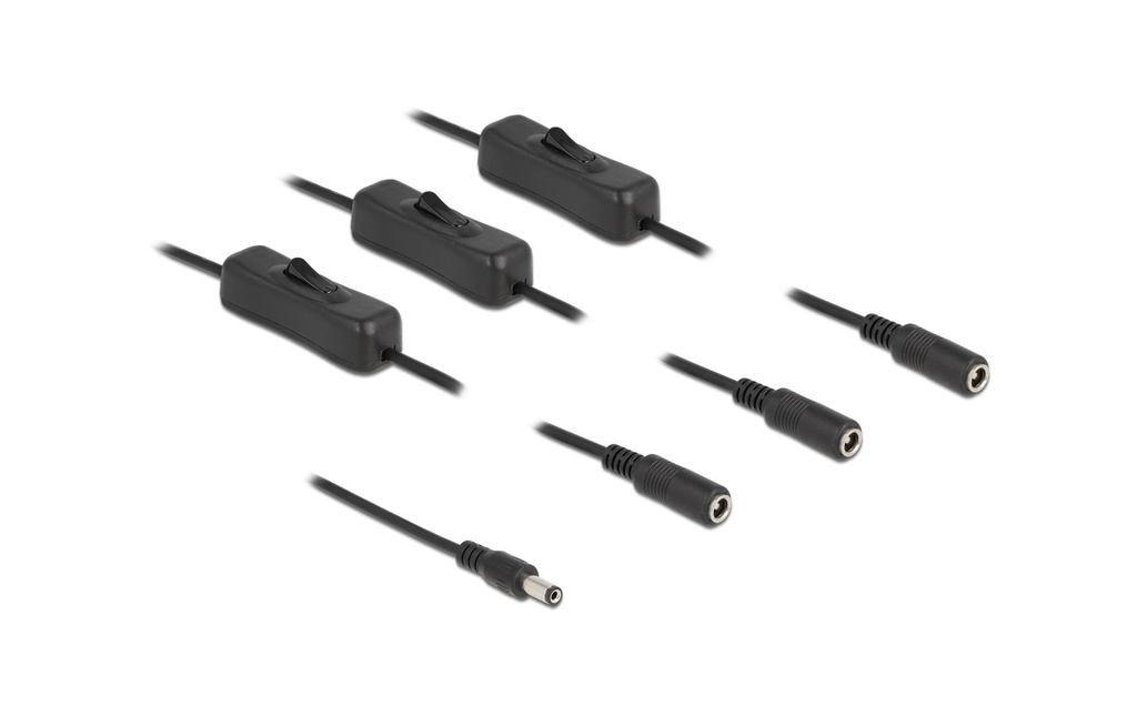 Delock Connecteur à fiche creuse Câble CC 5.5 x 2.1 mm à 3 x CC avec interrupteur, 1 m