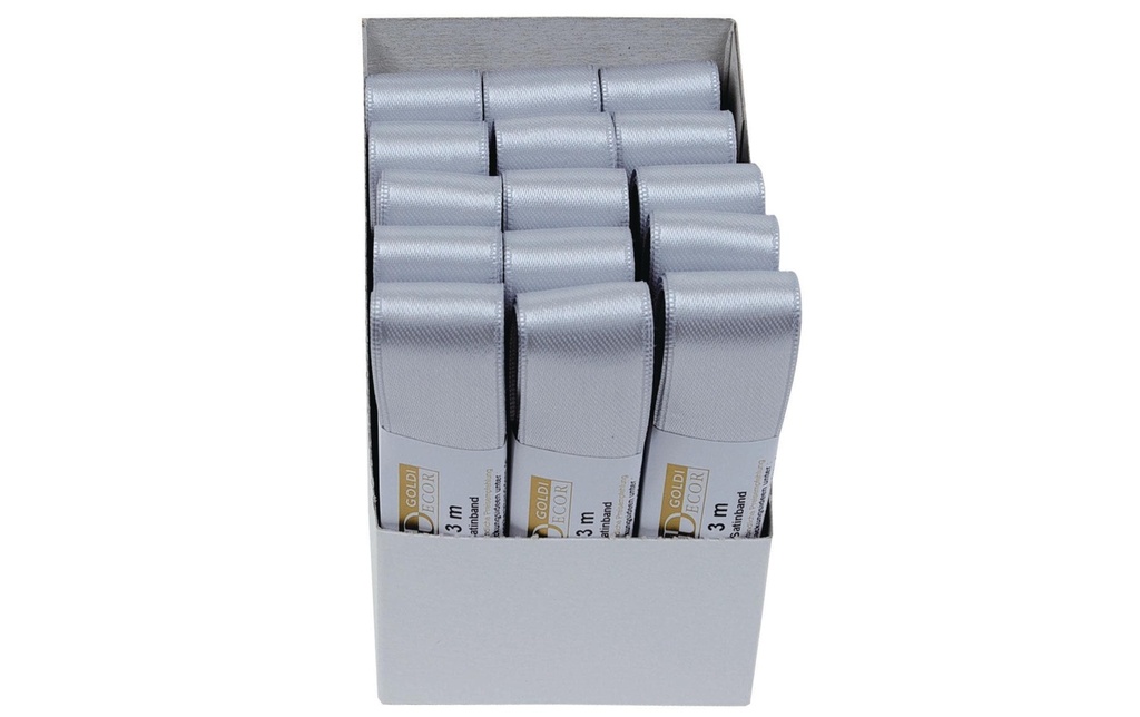 GOLDINA Ruban de satin 25 mm x 3 m, argent, 1 pièce