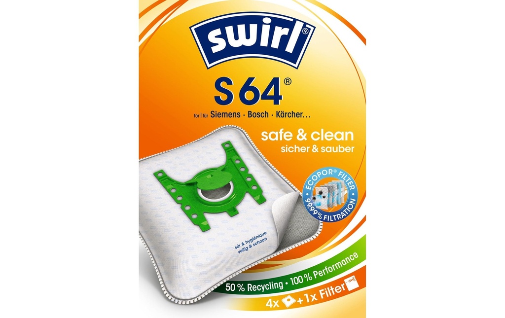 Swirl Sac filtrant pour aspirateur S 64 4 Pièce/s