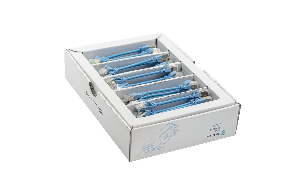 SLIM Câble patch slim RJ-45, Cat 6A, U/FTP, 0.1 m, Bleu, 50-Pack