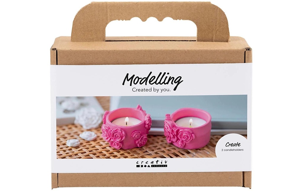 Creativ Company Kits de bricolage Modelage, porte-bougies à réchaud, Rose