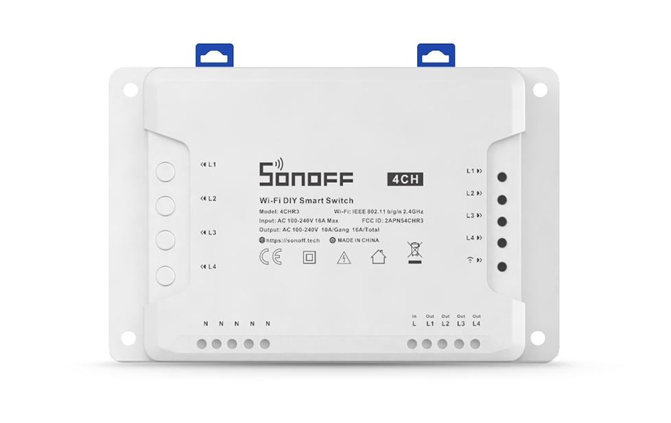 SONOFF Actionneur de commutation Wi-Fi 4CHR3, quadruple, 230 V, 10 A, Blanc