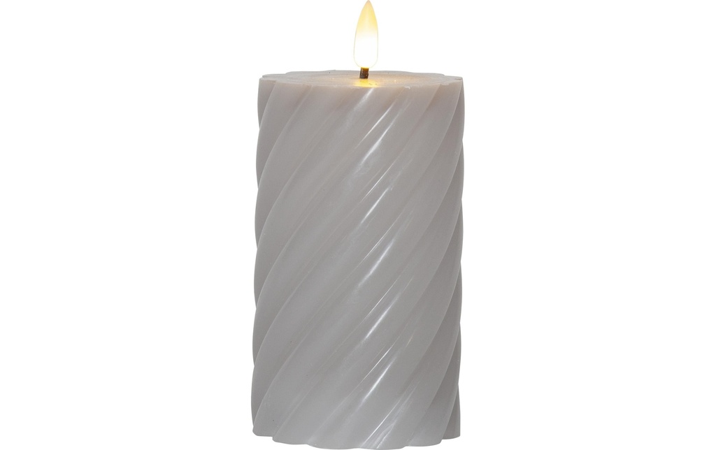 Star Trading Bougie LED Pillar Flamme Swirl, Ø 7.5 x 15 cm, Gris