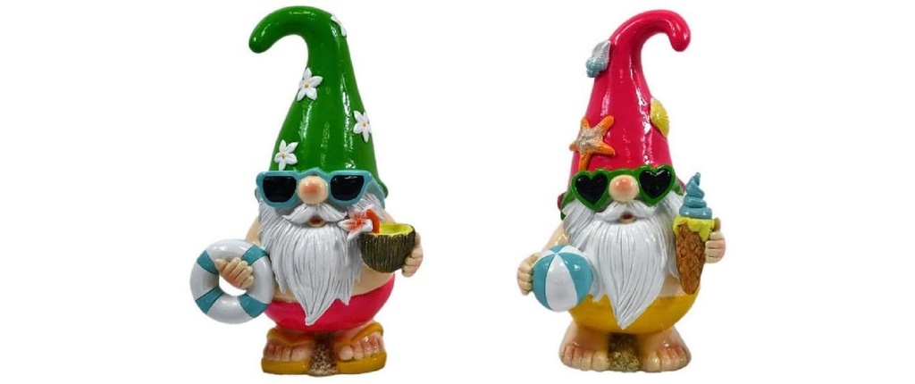 Dameco Figure décorative Nain de jardin Beach Set de 2 pièces, 8 cm x 11 cm x 18 cm