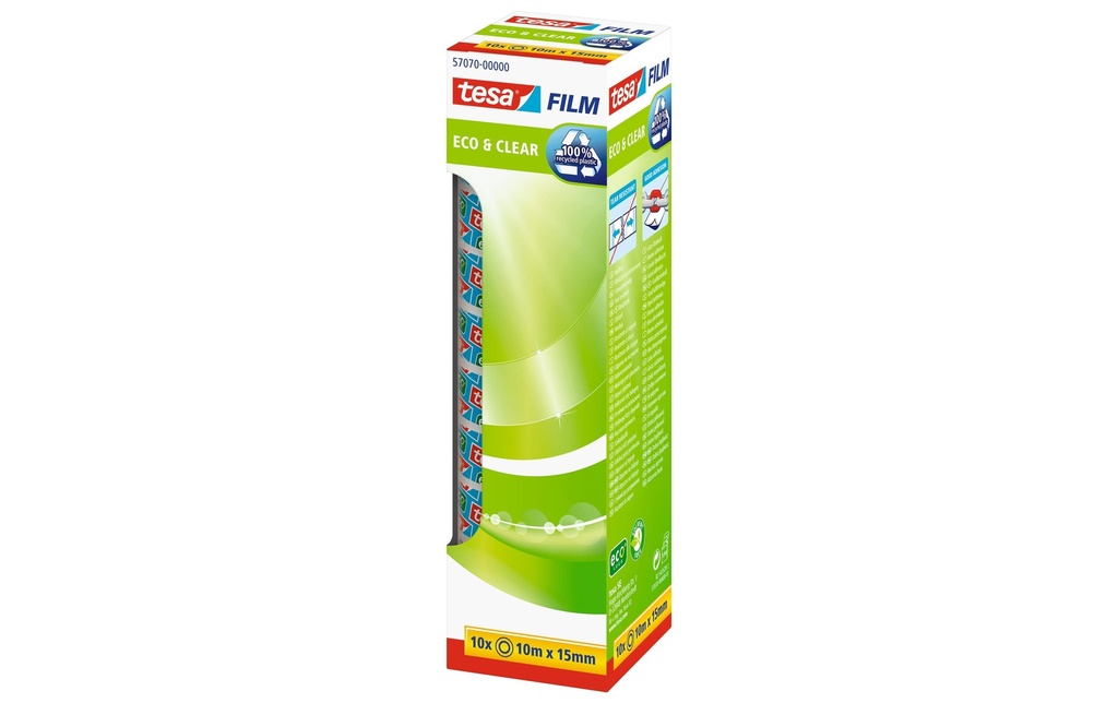 tesa Ruban adhésif Eco&Clear 15 mm x 10 m, Transparent, 10 rouleaux