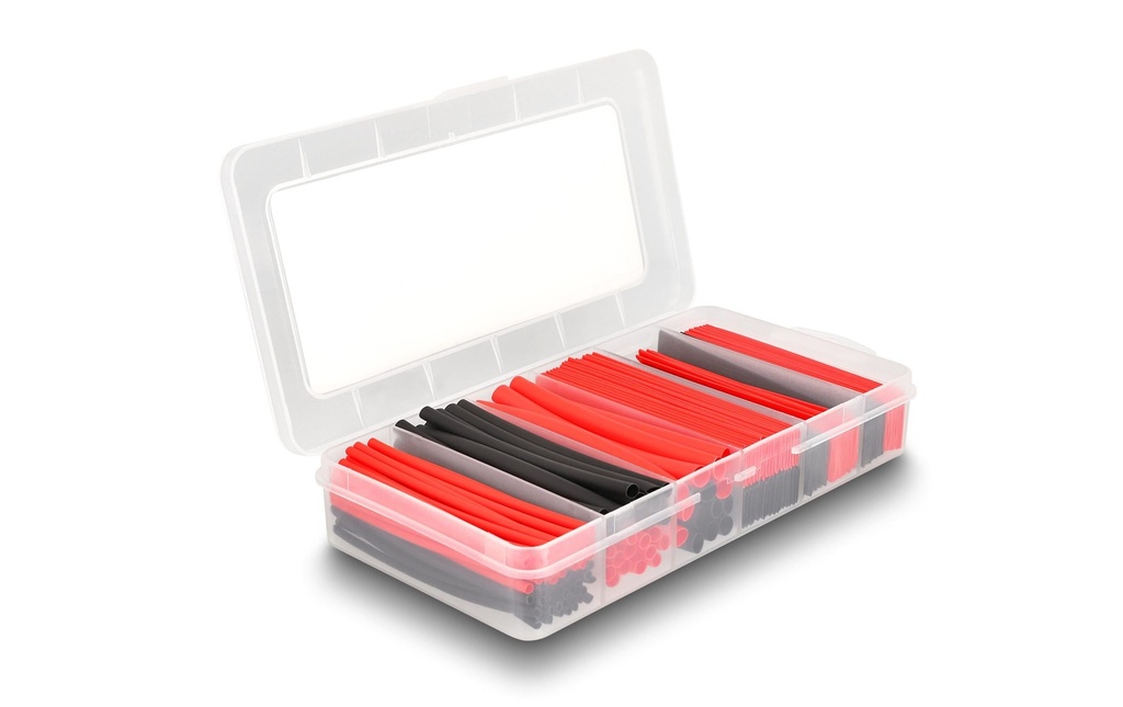 Delock Gaine thermorétractable Boîte d'assortiment, noir/rouge, 196 pièces