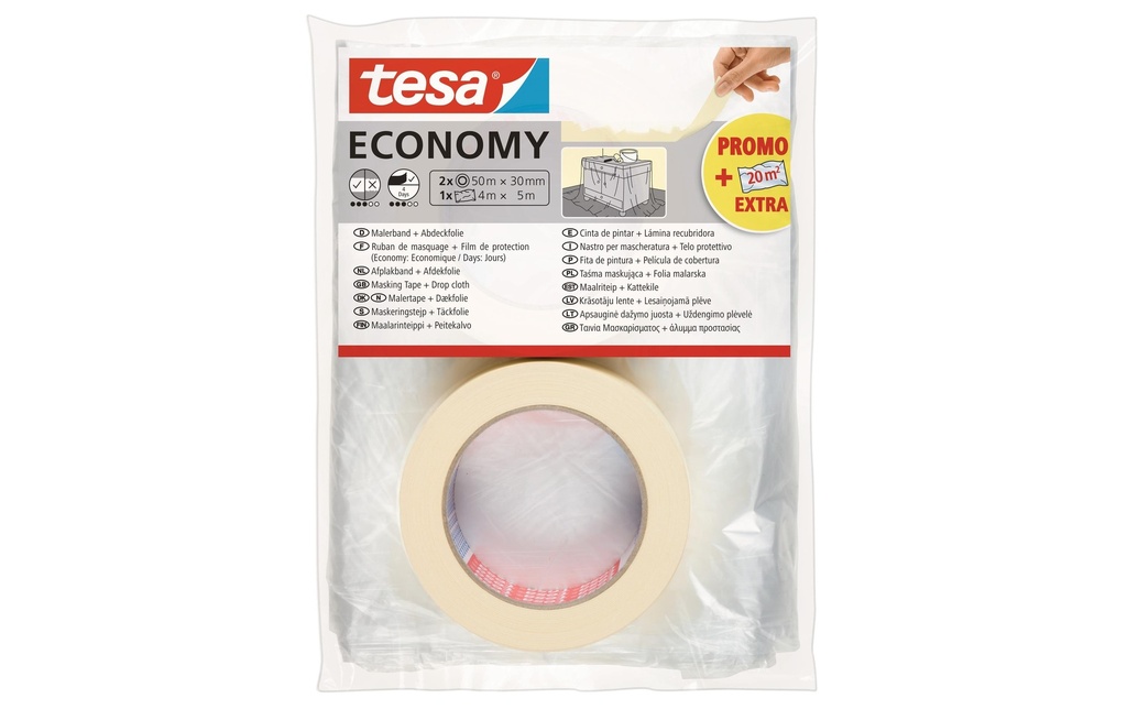 tesa Ruban de peintre ECONOMY 2x 50 m x 30 mm + film de couverture