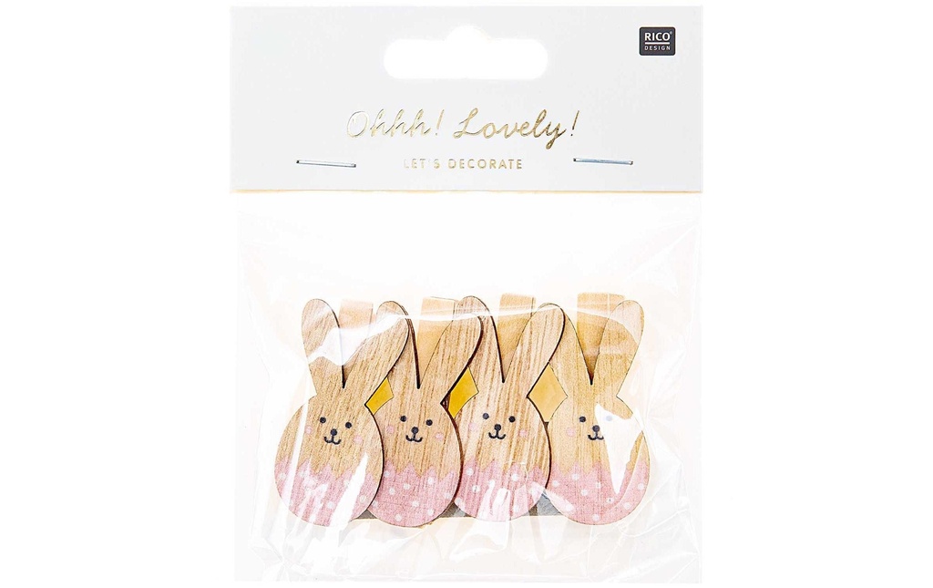 Rico Design Clip décoratif Lapin de Pâques 4 pièces, Rose
