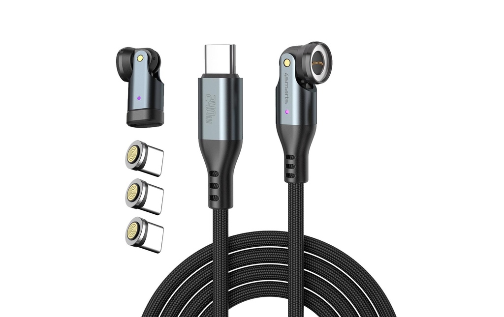 4smarts Kit câble magnétique USB-C 540° GravityCord 240 W, 1,8 m, noir
