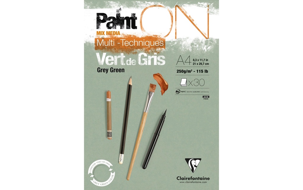 CLAIREFONTAINE Paint'On bloc A4 gris-vert (30 pces)