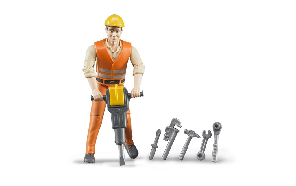 Bruder Spielwaren Figurine de jeu Ouvrier du bâtiment avec accessoires