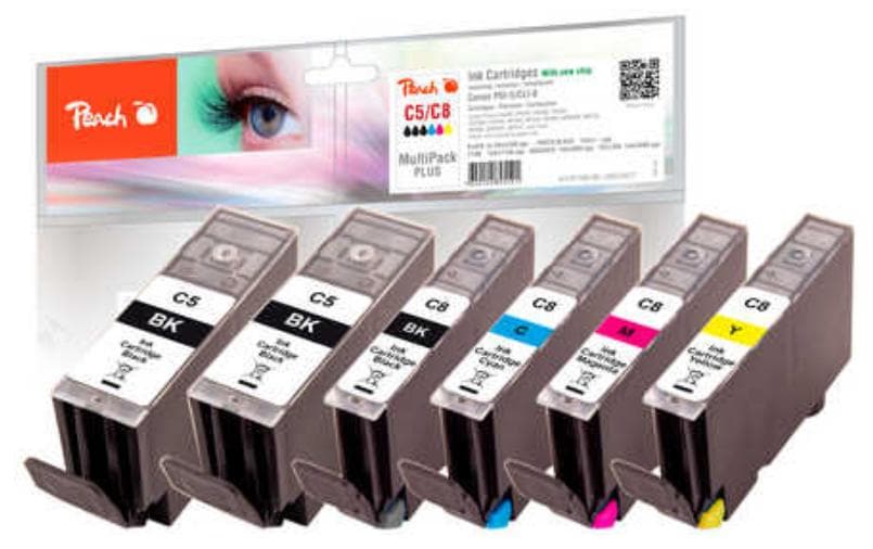 Peach Encre Canon GI-5 / CLI-8 2x BK, 1x PBK, 1x C, 1x M, 1x Y