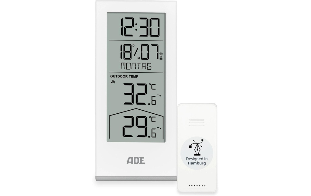 ADE Station météo avec capteur extérieur radio Blanc