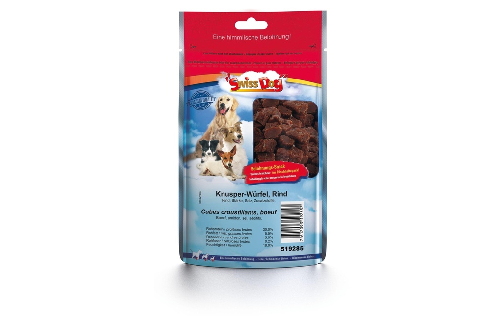 SwissDog Produit à mâcher  Cubes croustillants, bœuf 140 g