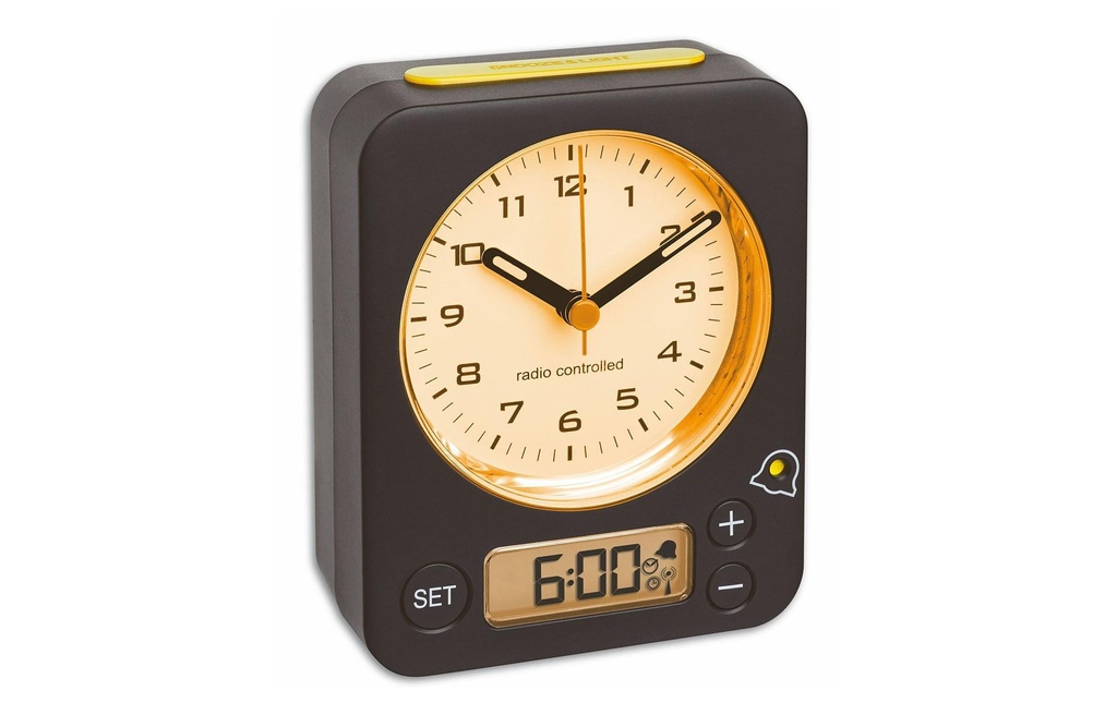 TFA Dostmann Réveil radio-piloté Combo jaune/noir