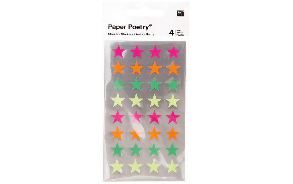 Rico Design Autocollant à motif Étoiles M 4 feuilles, néon