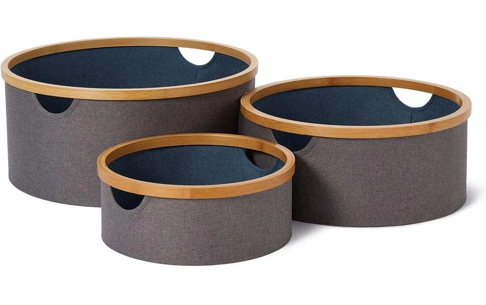 Lumaland Boîte de rangement rond 3 pièces, Bleu/Gris