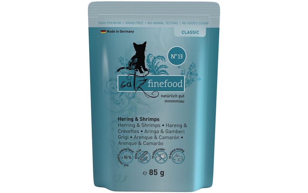 catz finefood Alimentation humide No.13 Hareng & crevettes, 85 g
