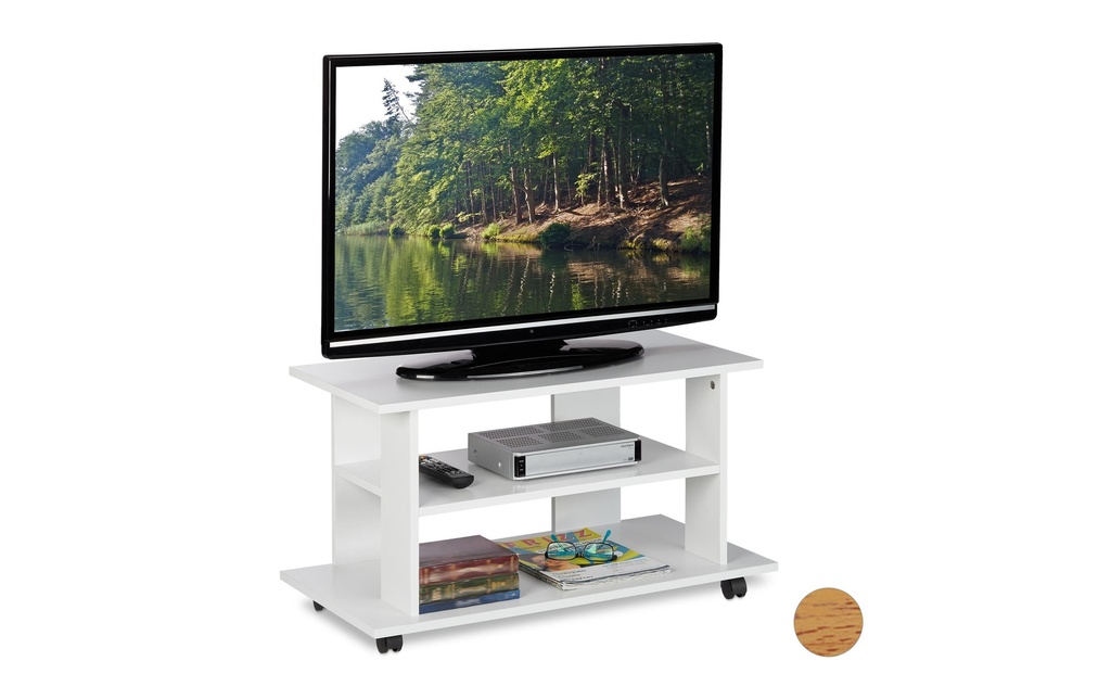 relaxdays Meuble TV avec roulettes, 80 x 40 cm, blanc
