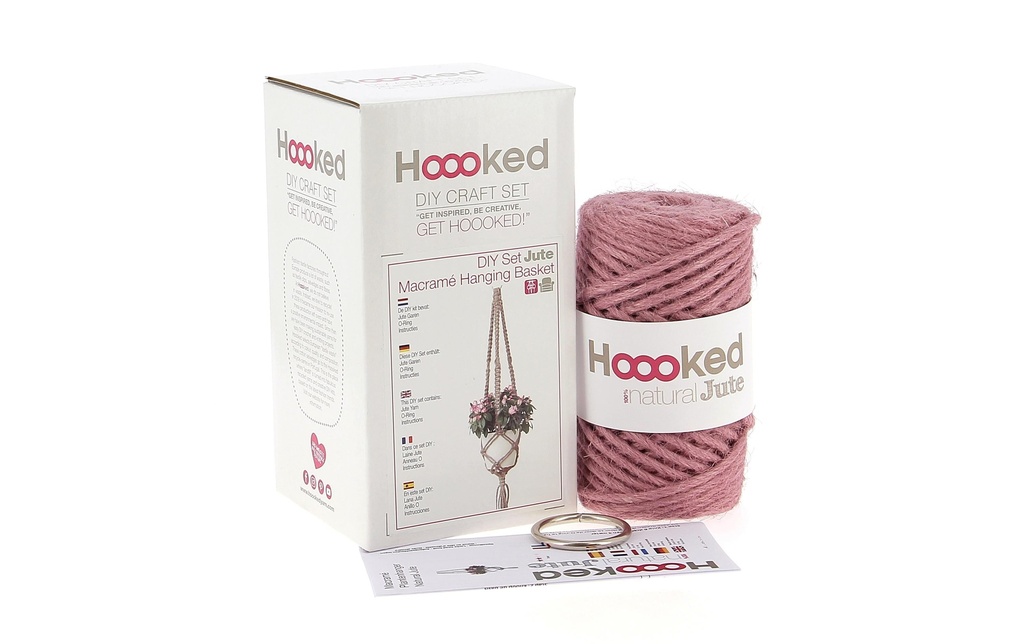 Hoooked Kits de bricolage Panier suspendu en macramé Rose