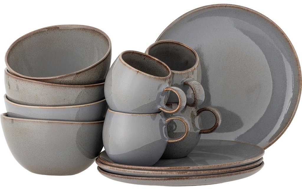 Bloomingville Assiette non décorative Sandrine 12 pièces, Gris