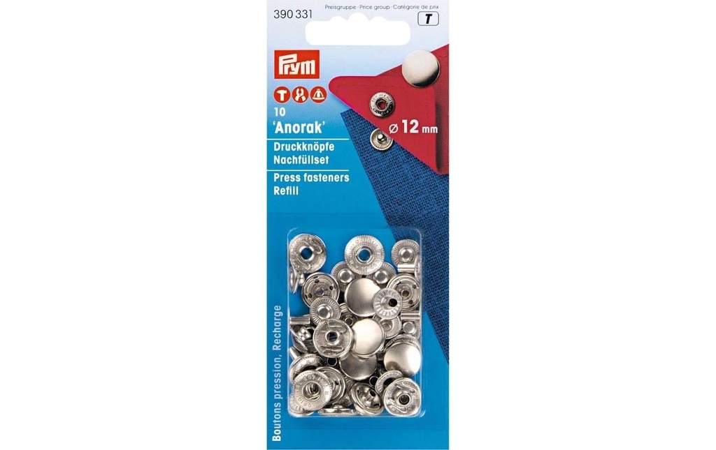 Prym Boutons poussoirs Anorak Argent, 12 mm