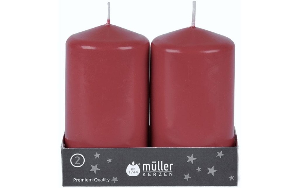 müller Kerzen Bougie pilier Rouge foncé, 2 pièces
