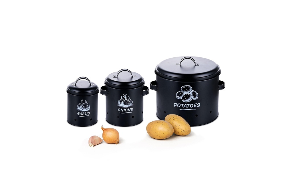 relaxdays Bac à pommes de terre Set de 3 pièces, noir