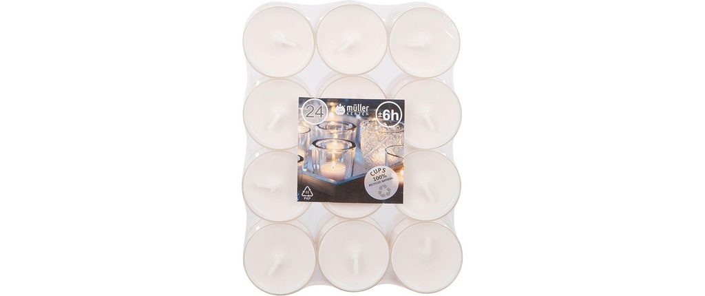 müller Kerzen Bougie chauffe-plat 2.1 cm x 3.8 cm, Blanc, 24 Pièce/s