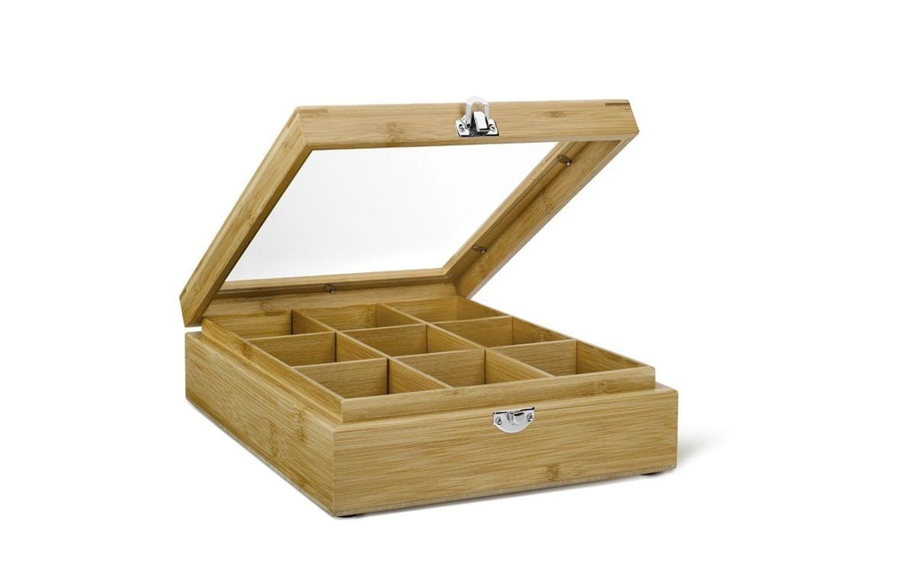 Bredemeijer Boîte à sachets de thé avec fenêtre 9 compartiments, brun