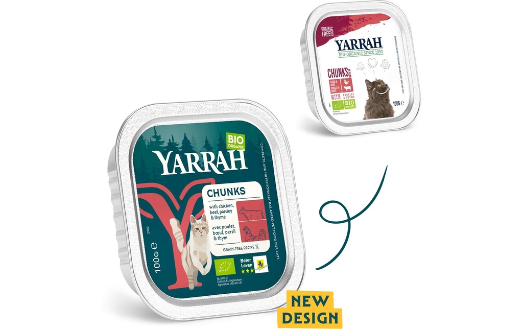 Yarrah Alimentation humide bio Chunks bio au poulet et au bœuf 16x 100 g