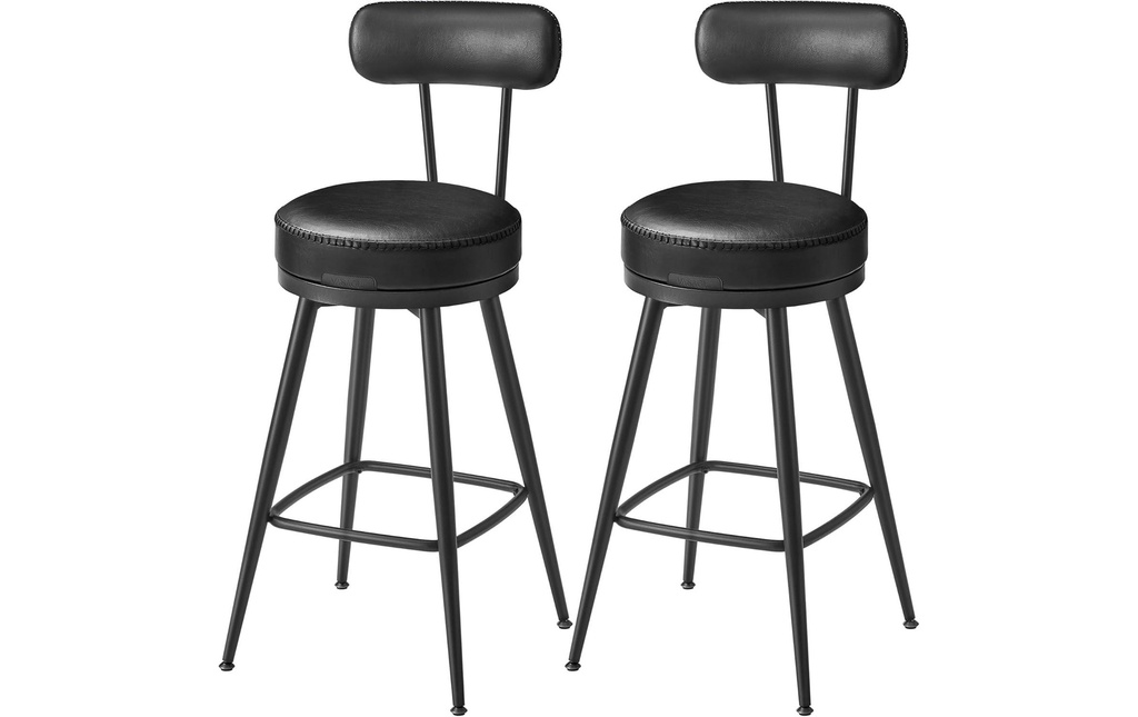 VASAGLE Tabouret de bar Lot de 2 54 x 90.5 cm, Noir
