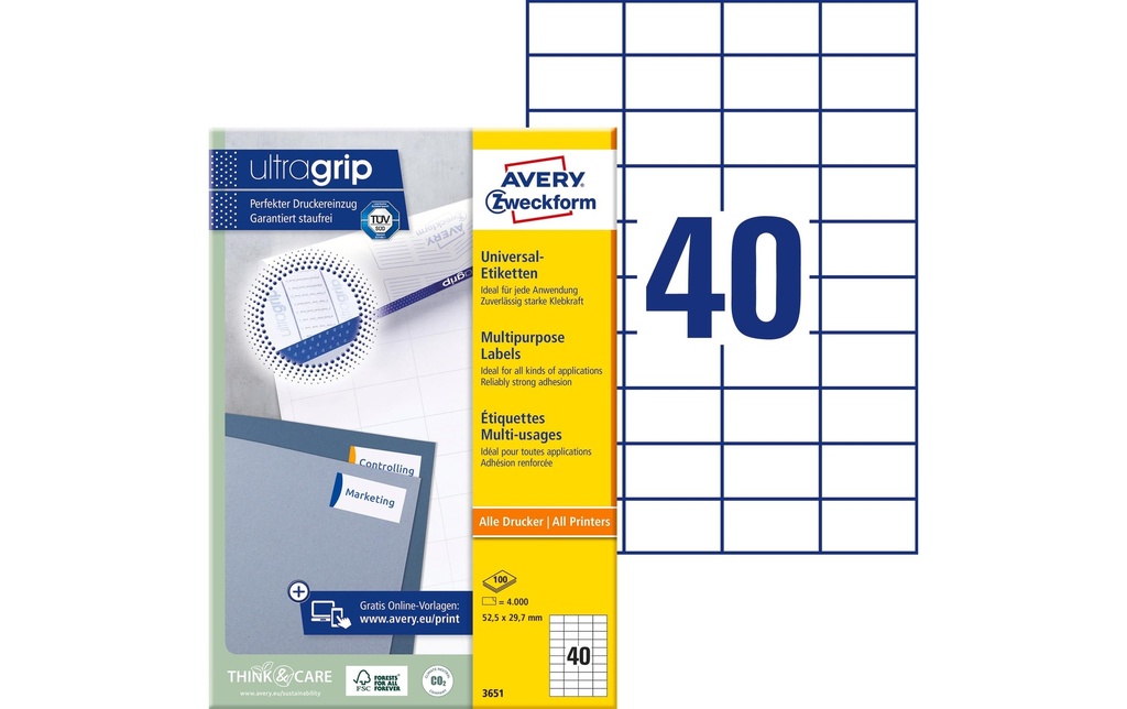 Avery Zweckform Étiquettes universelles 3651 52.5 x 29.7 mm, 100 feuille