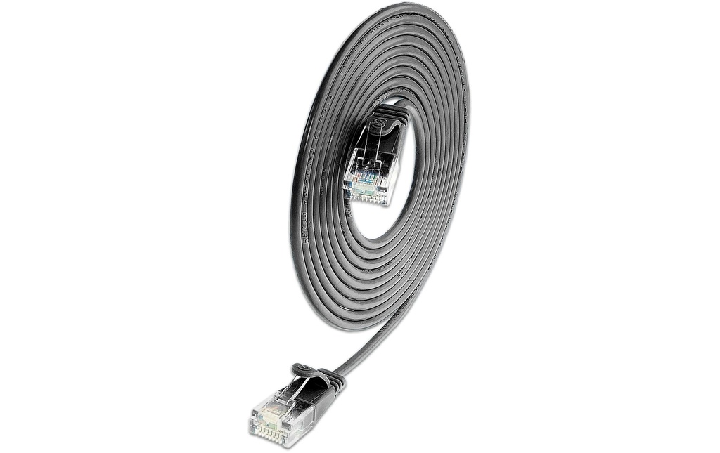 SLIM Câble patch slim RJ-45 - RJ-45, Cat 6A, U/UTP, 0.25 m, Noir