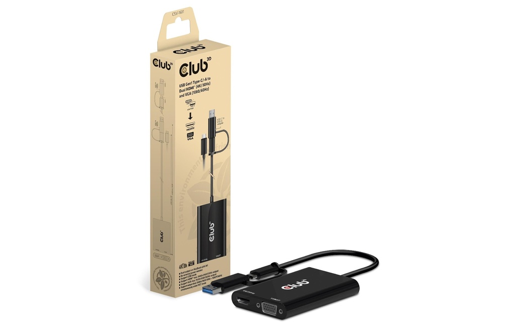 Club 3D Câble adaptateur CSV-1611 USB 3.0/USB type C - HDMI/VGA