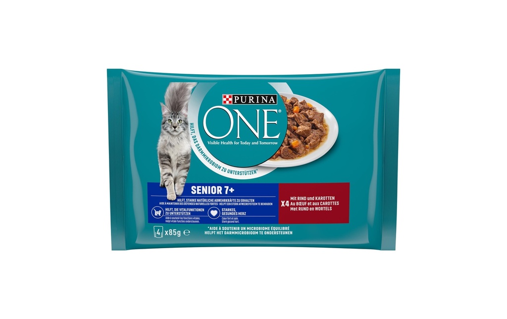 Purina ONE Alimentation humide Senior Boeuf, 4 x 85 g