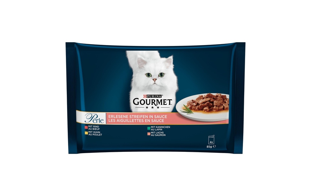 Purina Gourmet Alimentation humide Gourmet Perle Bandes exquises, 4 x 85 g