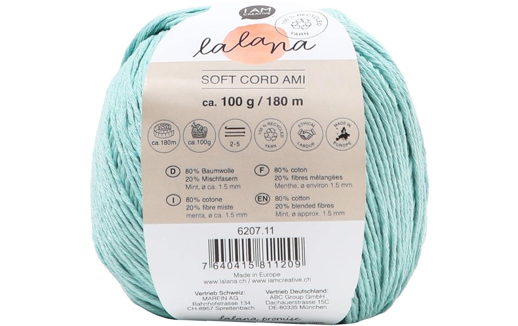 lalana Laine Soft Cord Ami 100 g, Menthe