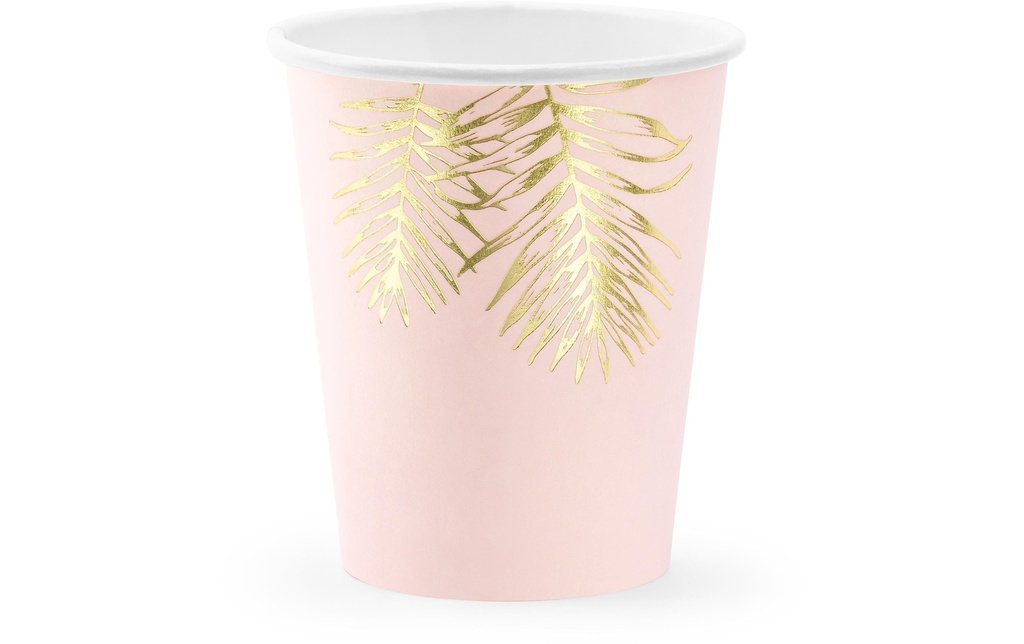 Partydeco Gobelets jetables Feuilles 220 ml, 6 Pièce/s, Rose pâle
