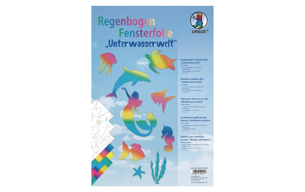 URSUS Film de fenêtre 23 x 33 cm arc-en-ciel, 3 feuilles, 3 feuilles de gabarit