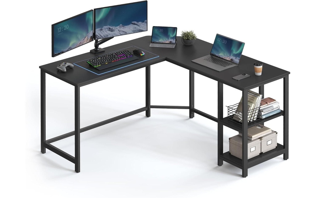 VASAGLE Table en forme de L noir 138 x 138 cm