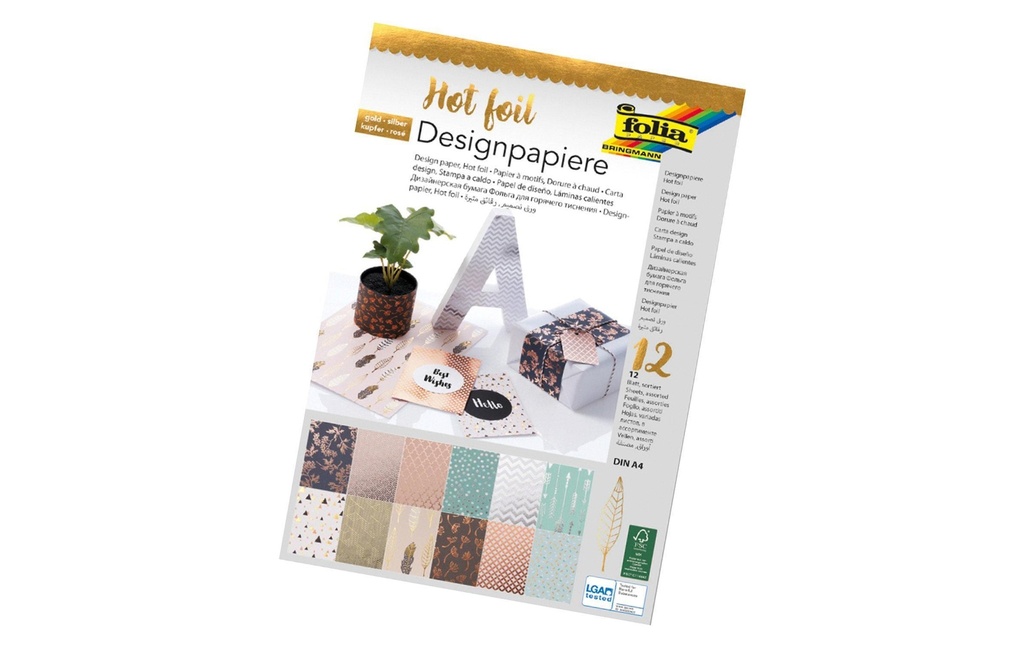FOLIA Bloc papier design Hotfoil A4 (12 pces)