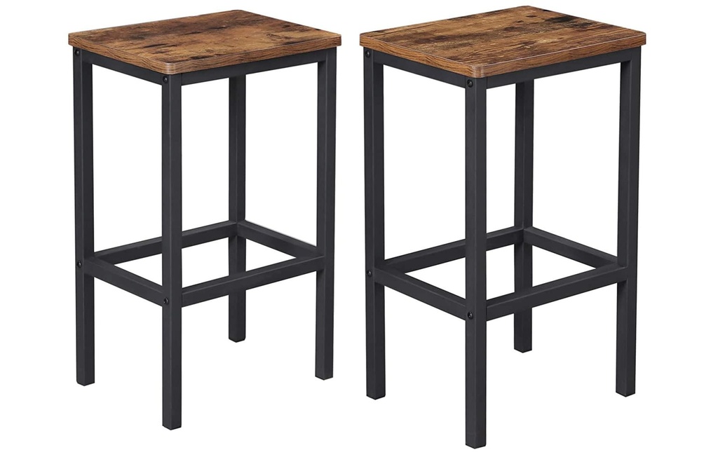 VASAGLE Tabouret de bar rectangulaire, set de 2 40 x 65 cm, Noir/Brun