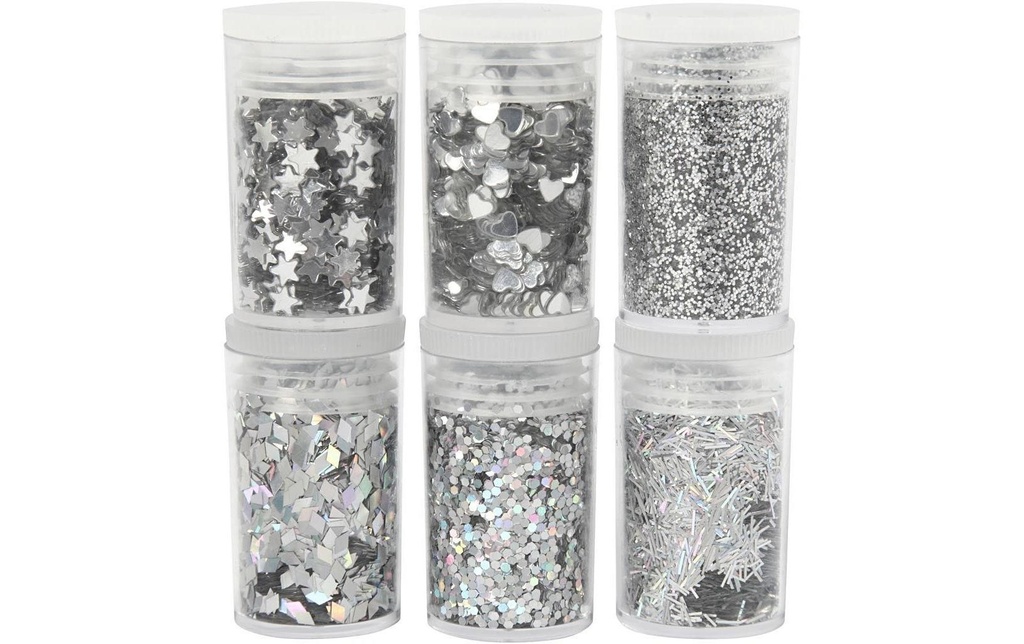 Creativ Company Jeux de paillettes Argent, 6 x 5 g