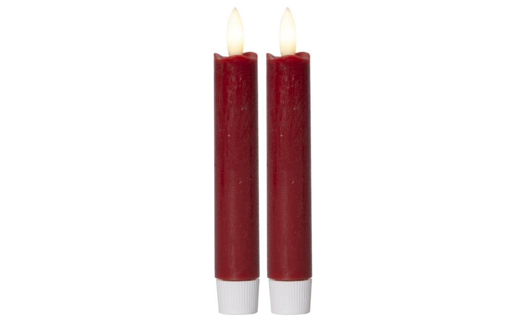 Star Trading Set de bougies LED sur tige Dîner Flamme Ø 2.1 x 15 cm, Rouge, 2 pces