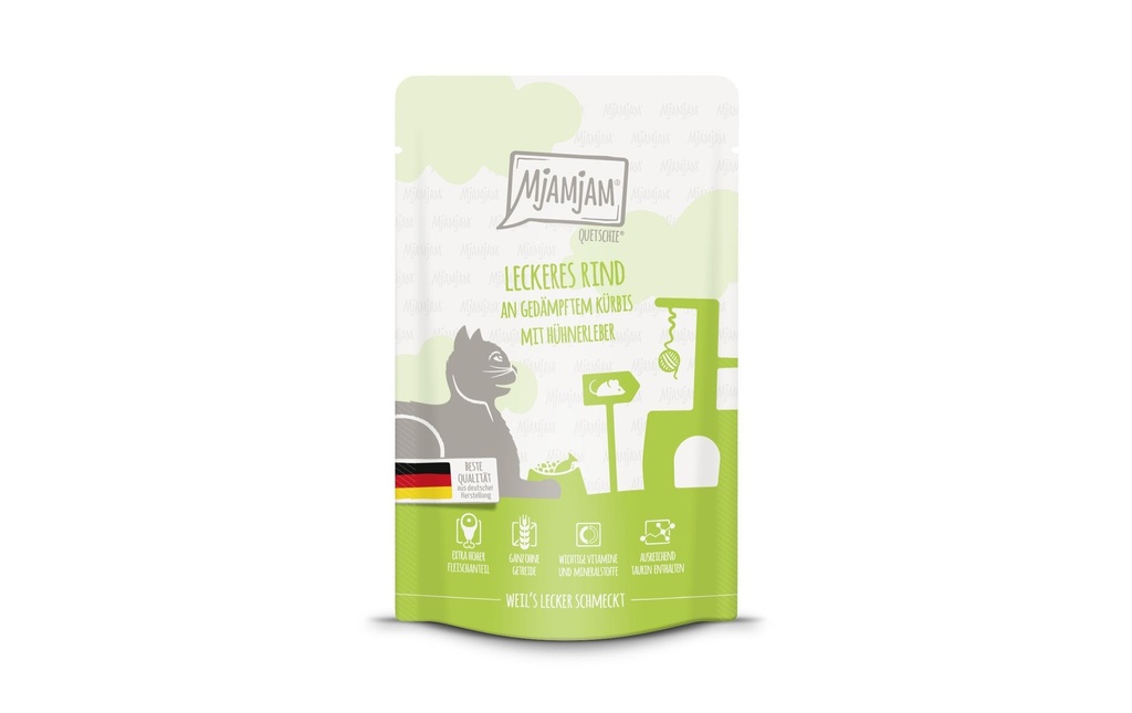 Mjamjam Alimentation humide Quetschie de bœuf & citrouille, 125 g