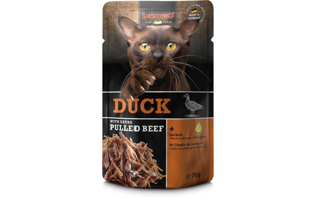 Leonardo Cat Food Alimentation humide Canard & Pulled Beef, 70 g