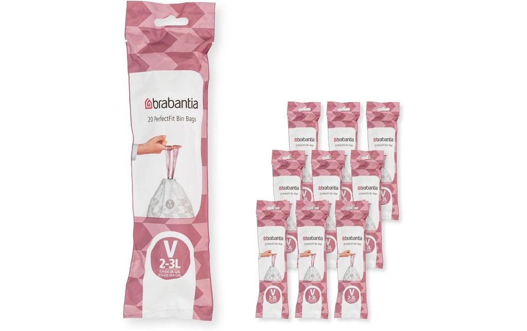 Brabantia Sac à ordures ménagères PerfectFit V 2-3 l, 200 Pièce/s