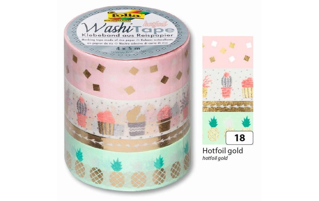 FOLIA Washi-Tape 4pces Hotfoil doré (4 pces)