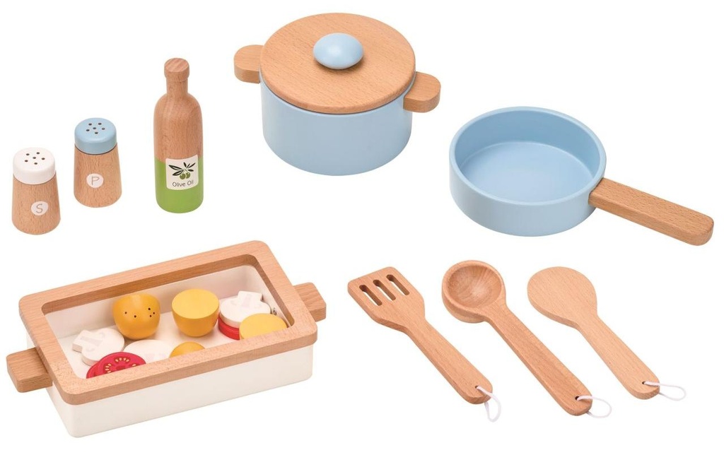 Spielba Holzspielwaren Poêles et boîte à repas avec accessoires